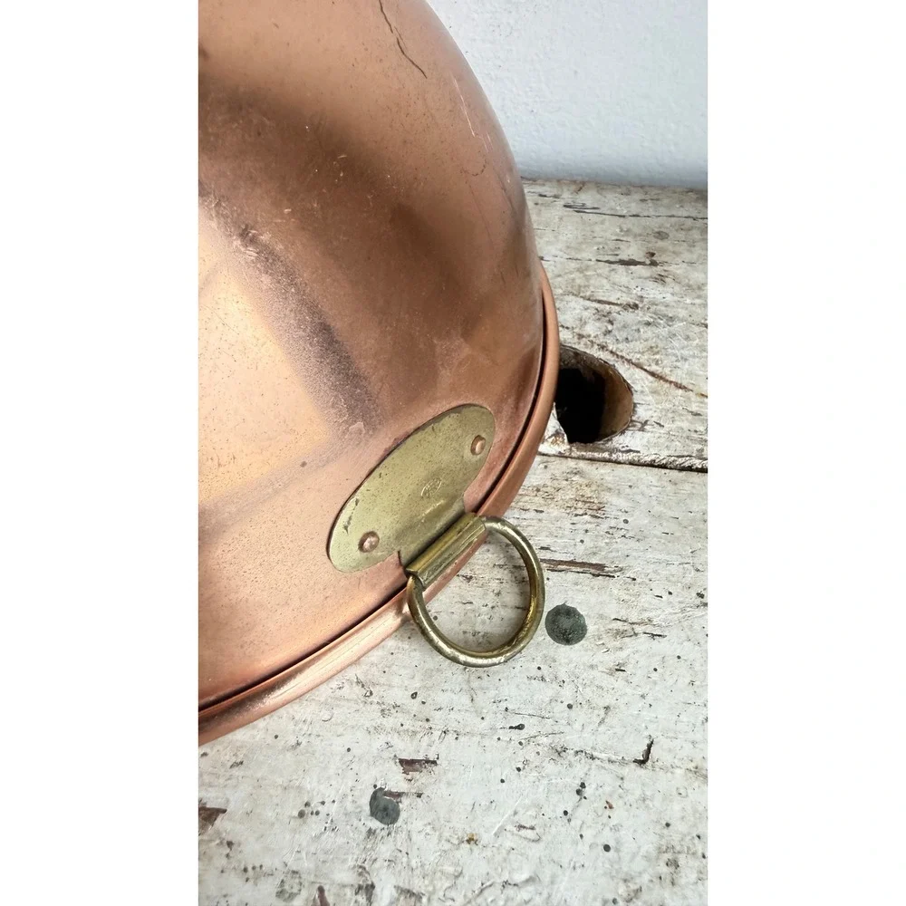 Vintage Solid Copper Mixing Bowl Brass Hanging Ring 11.5 Inch French